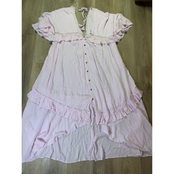 Free‎ People Dress Small  Womens Pink Paradiso Lace Maxi Waterfall Tassel - Picture 3 of 5